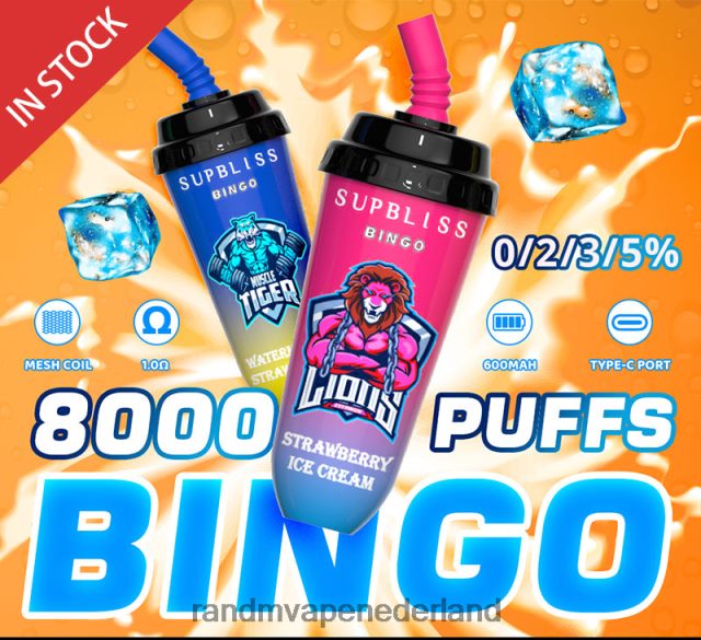 Tornado Vape Smaken - RandM Supbliss Bingo 8000 vape pod-apparaat 1 st V8J408256 aardbeienijs