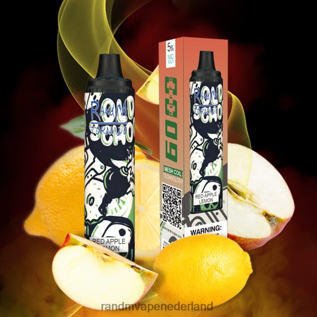 RandM Vape Amsterdam - RandM Tornado 6000 luchtstroomregeling vape pod-apparaat 1 st V8J408279 rode appel citroen