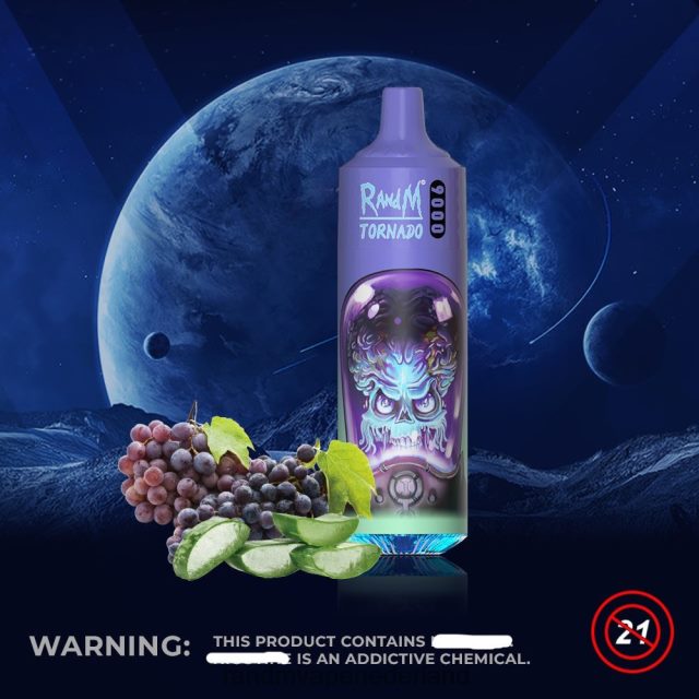 RandM Tornado Vape Nederland - RandM Tornado 9000 vape pod-apparaat 1pc versie 1 V8J408137 aloë druif