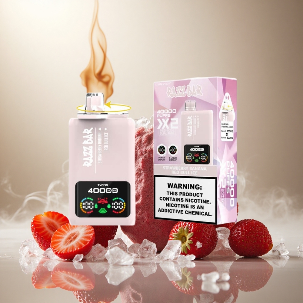 Razz Bar 40000 Puffs Wegwerp Vape Aardbei Banaan_Red Bull Ijs met Schermweergave en Type-C Poort