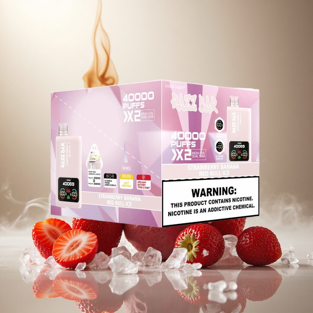Razz Bar 40000 Puffs Wegwerp Vape Aardbei Banaan_Red Bull Ijs met Schermweergave en Type-C Poort