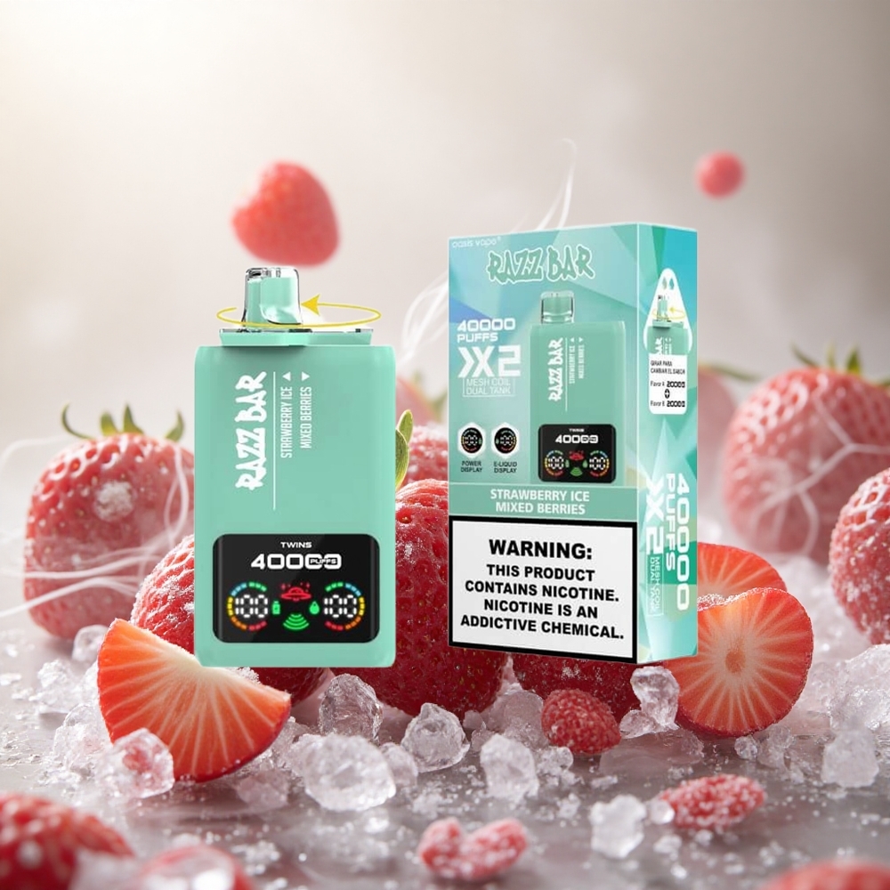 Razz Bar 40000 Puffs Wegwerp Vape Aardbei IJs_Gemengde Bessen met Power Screen Display en 650 Mah Battery Type-C Port