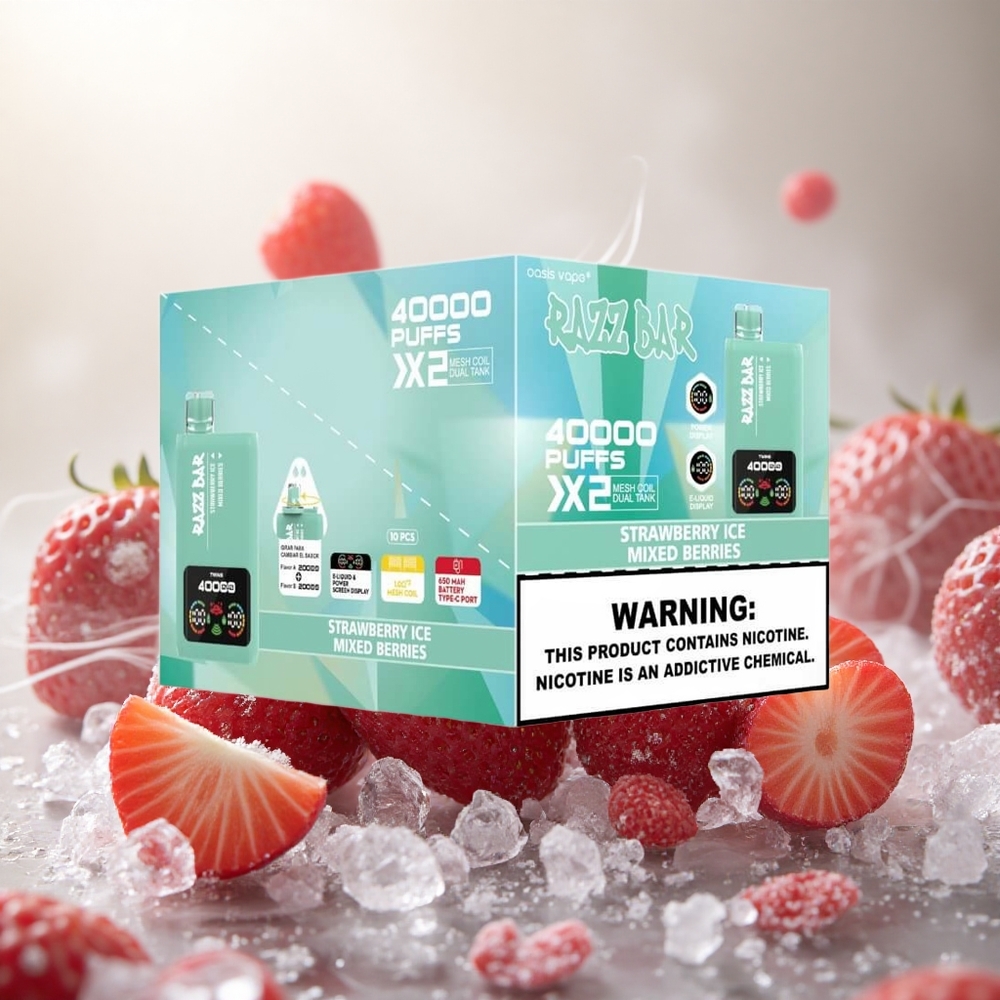 Razz Bar 40000 Puffs Wegwerp Vape Aardbei IJs_Gemengde Bessen met Power Screen Display en 650 Mah Battery Type-C Port