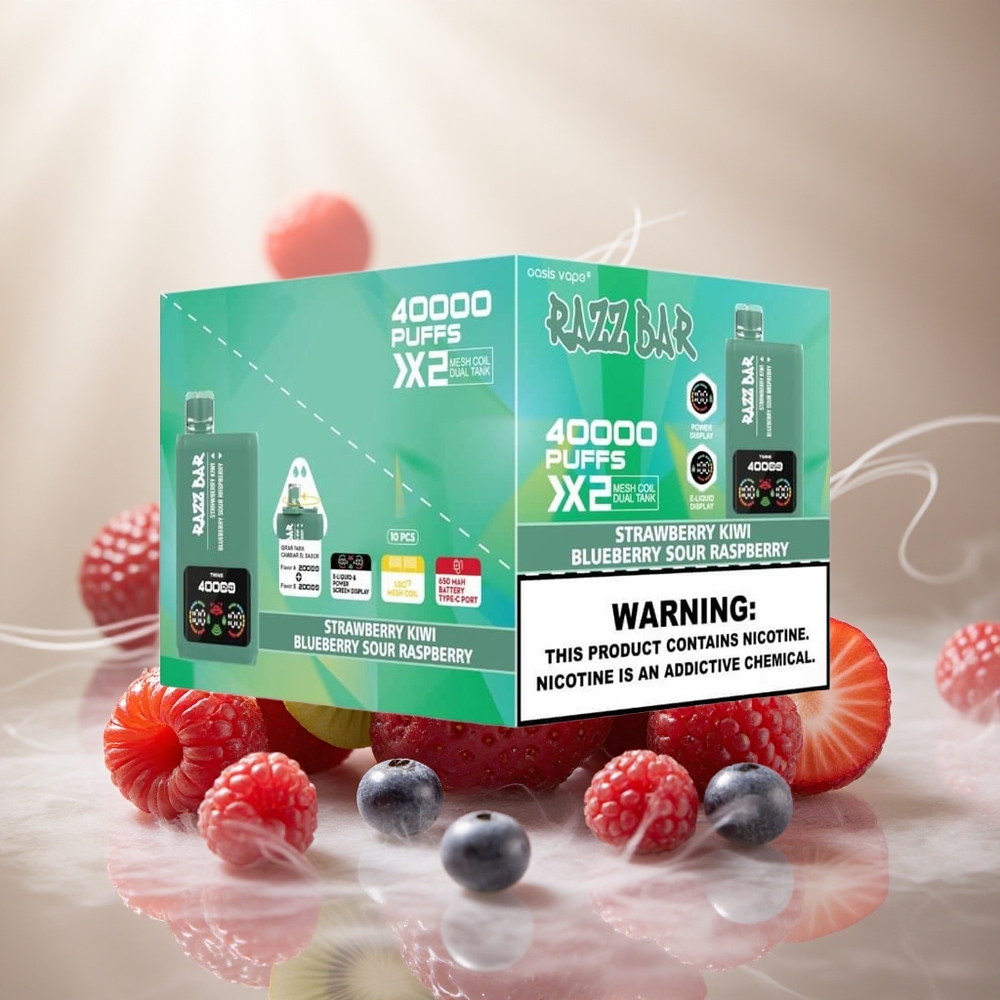 Razz Bar 40000 Puffs Wegwerp Vape Aardbei Kiwi_Blauwe Bes Zure Framboos met Power Scherm Display en Type-C Poort