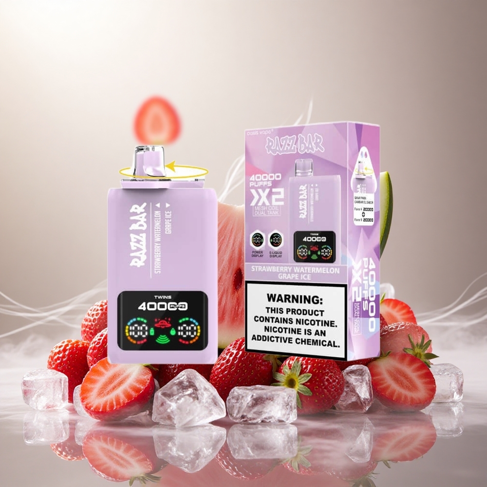 Razz Bar 40000 Puffs Wegwerp Vape Aardbei_Watermeloen_Druif IJs met Schermweergave en Type-C Poort