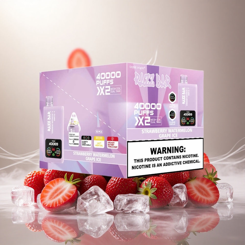 Razz Bar 40000 Puffs Wegwerp Vape Aardbei_Watermeloen_Druif IJs met Schermweergave en Type-C Poort