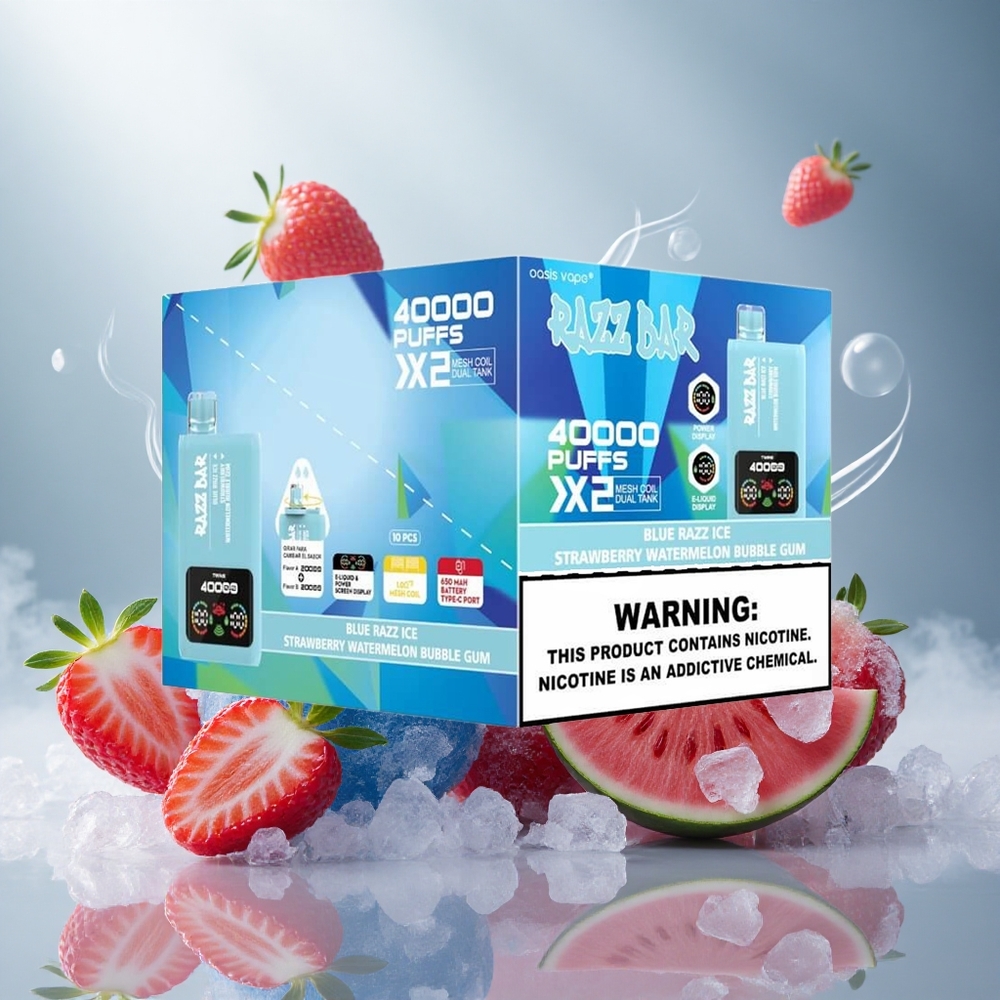 Razz Bar 40000 Puffs Wegwerp Vape Blauwe Razz IJs-Aardbei Watermeloen Bubble Gum Met Schermweergave en Type-C Poort