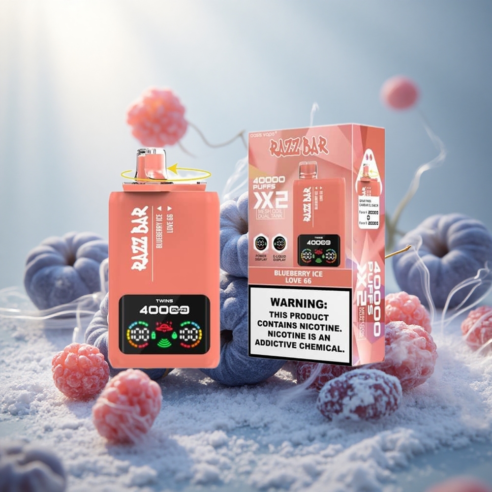 Razz Bar 40000 Puffs Wegwerp Vape Bosbes Ijs_Love 66 met Power Screen Display en 650 Mah Battery Type-C Port