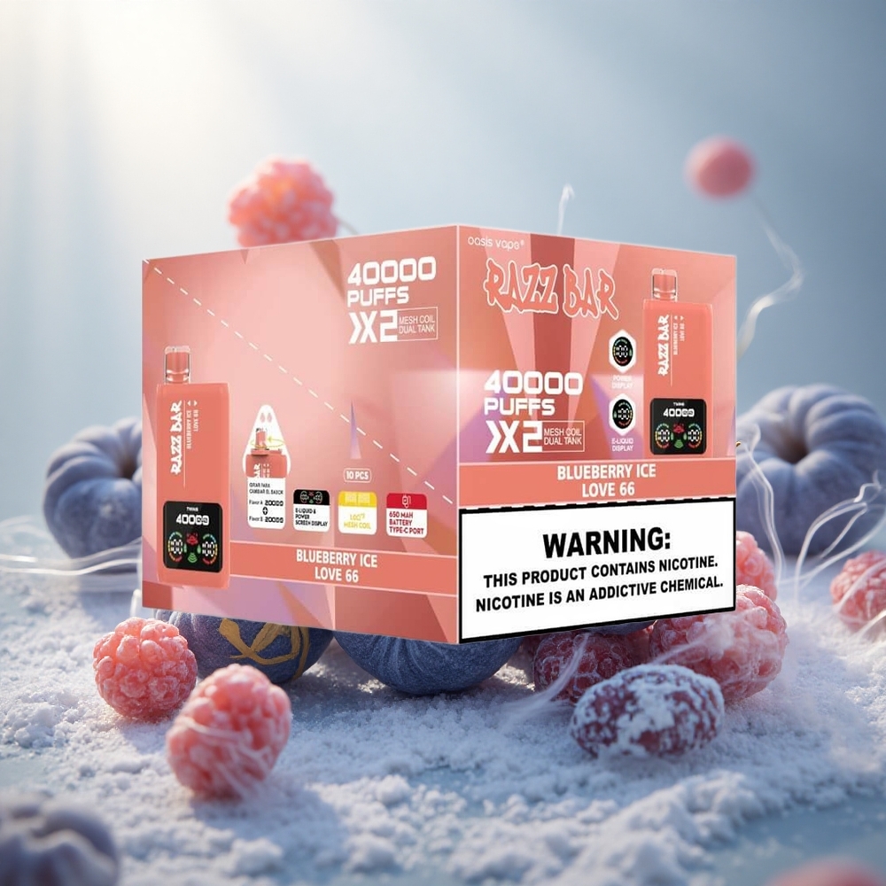 Razz Bar 40000 Puffs Wegwerp Vape Bosbes Ijs_Love 66 met Power Screen Display en 650 Mah Battery Type-C Port