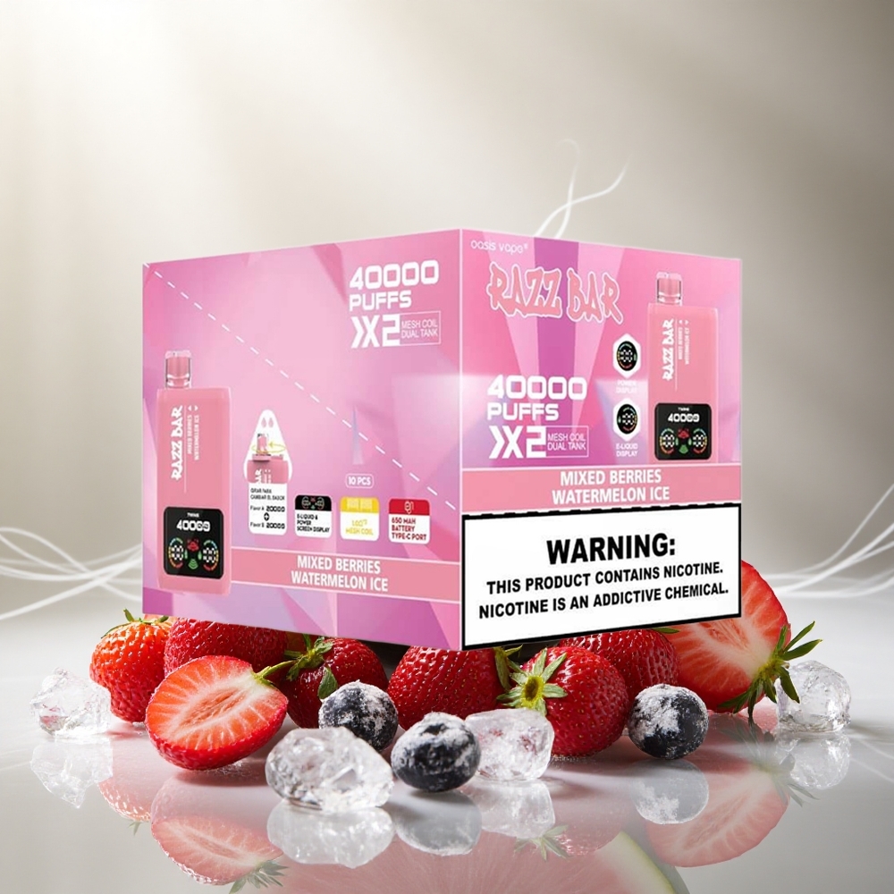 Razz Bar 40000 Puffs Wegwerp Vape Mixed Fruit_Watermeloen Ijs met Schermweergave en Type-C Poort