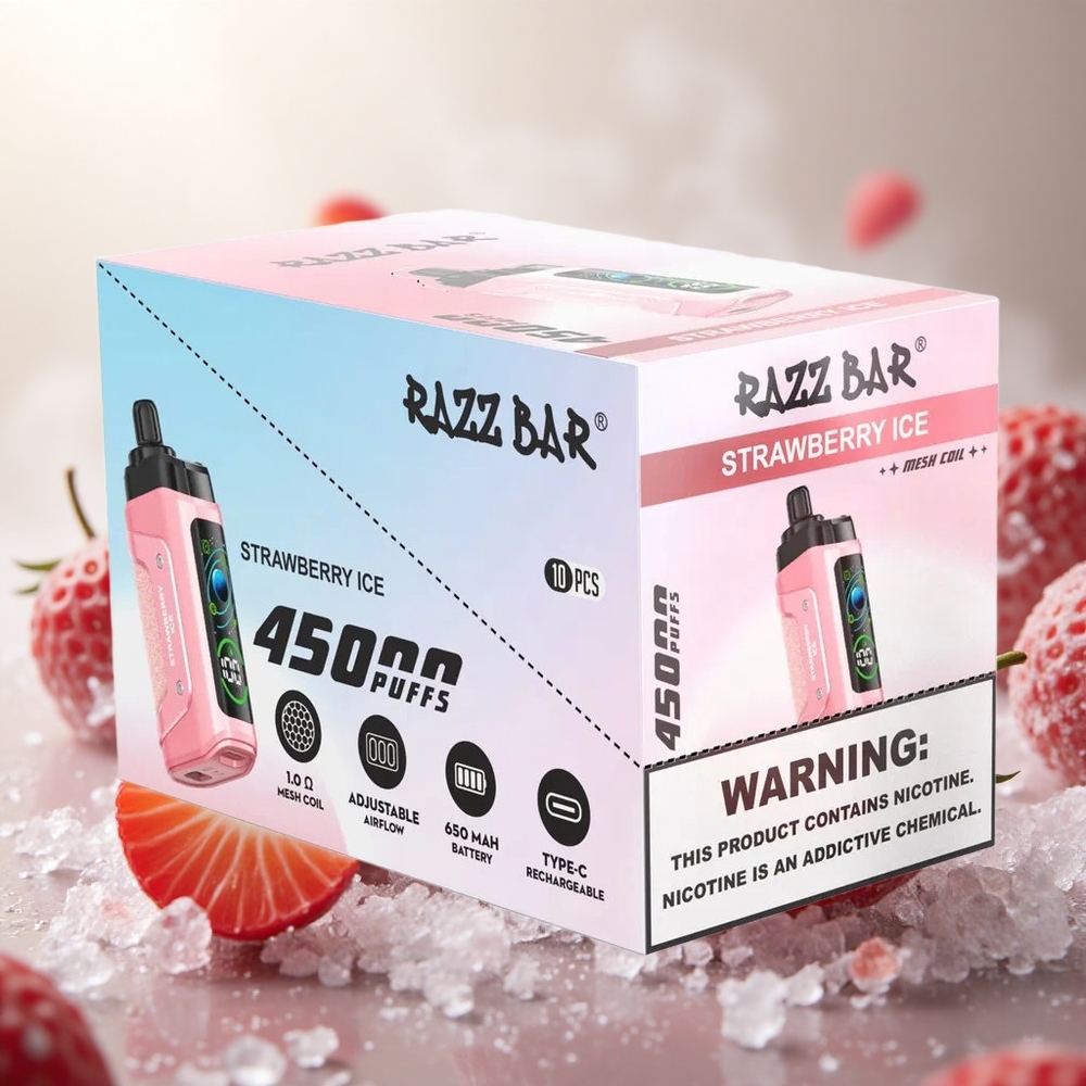 Razz Bar 45000 Puffs Wegwerp Vape Aardbei IJs & Framboos Met 1.0 Ohm Mesh Coil en Type-C Oplaadbaar