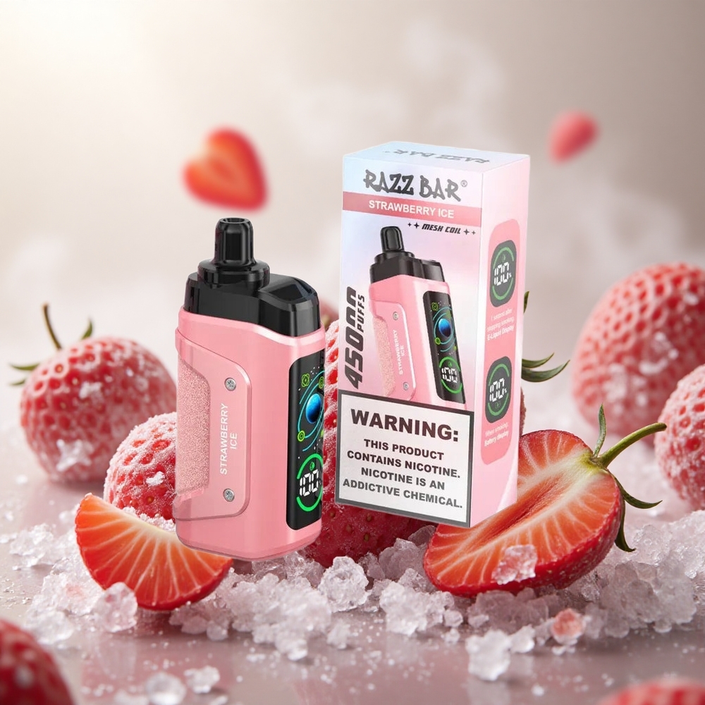 Razz Bar 45000 Puffs Wegwerp Vape Aardbei IJs & Framboos Met 1.0 Ohm Mesh Coil en Type-C Oplaadbaar