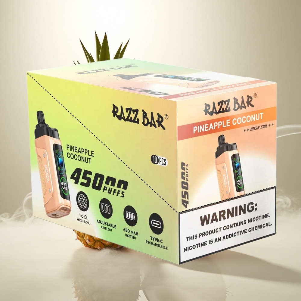 Razz Bar 45000 Puffs Wegwerp Vape Ananas Kokosnoot Met 1.0 Ohm Mesh Coil & Instelbare Luchtstroom