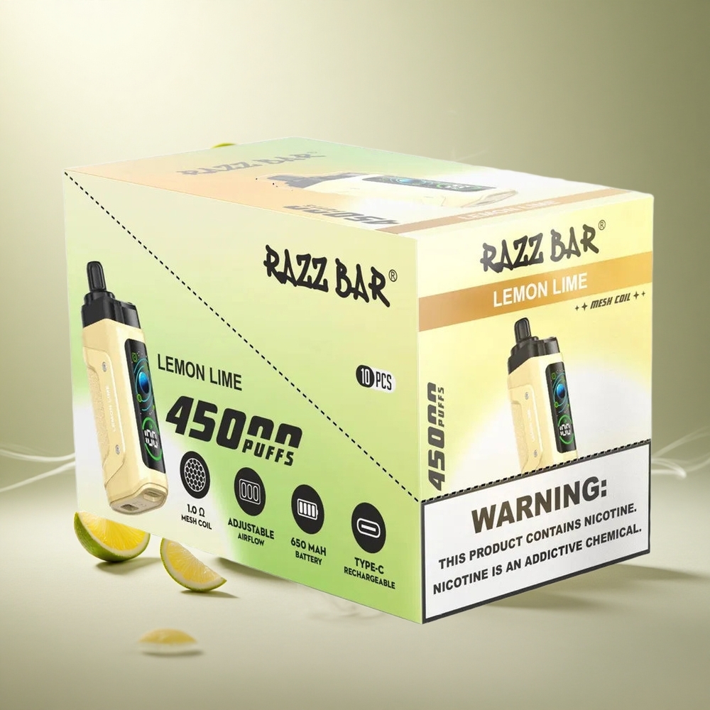 Razz Bar 45000 Puffs Wegwerp Vape Citroen Limoen en Framboos Met 1.0 Ohm Mesh Coil en 650 Mah Batterij