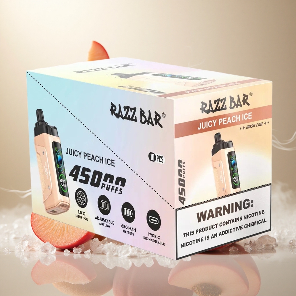 Razz Bar 45000 Puffs Wegwerp Vape Juicy Peach IJs Met Aanpasbare Luchtstroom en Type-C Oplaadbaar