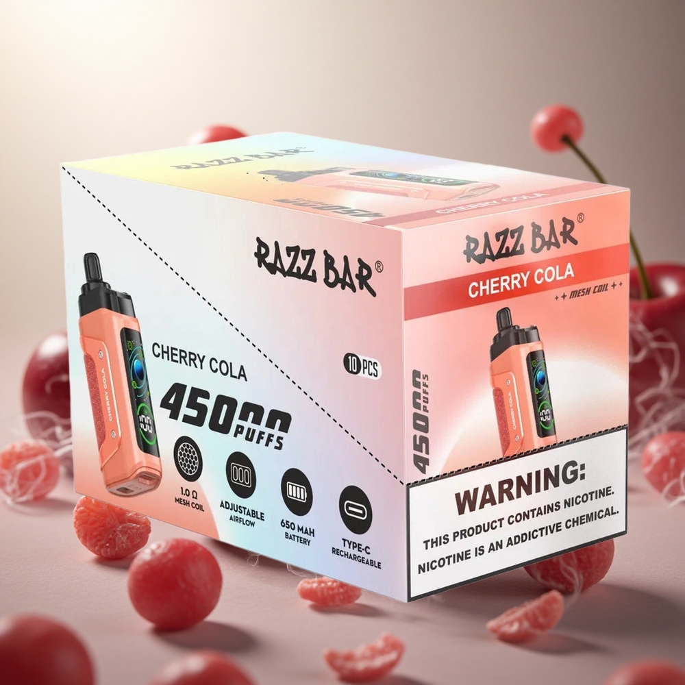 Razz Bar 45000 Puffs Wegwerp Vape Kers Cola Met Aanpasbare Luchtstroom & Type-C Oplaadbaar