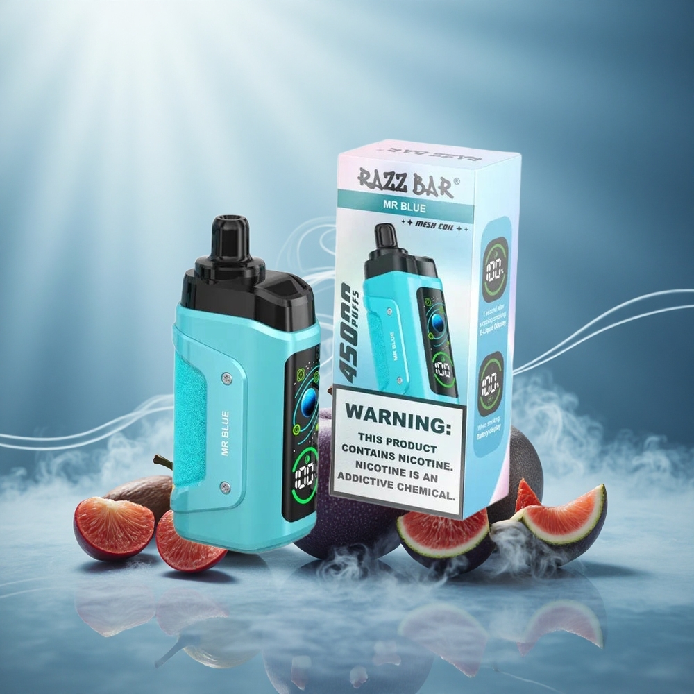 Razz Bar 45000 Puffs Wegwerp Vape Mr Blauw met 1.0 Ohm Mesh Coil en Ajusteerbare Luchtstroom