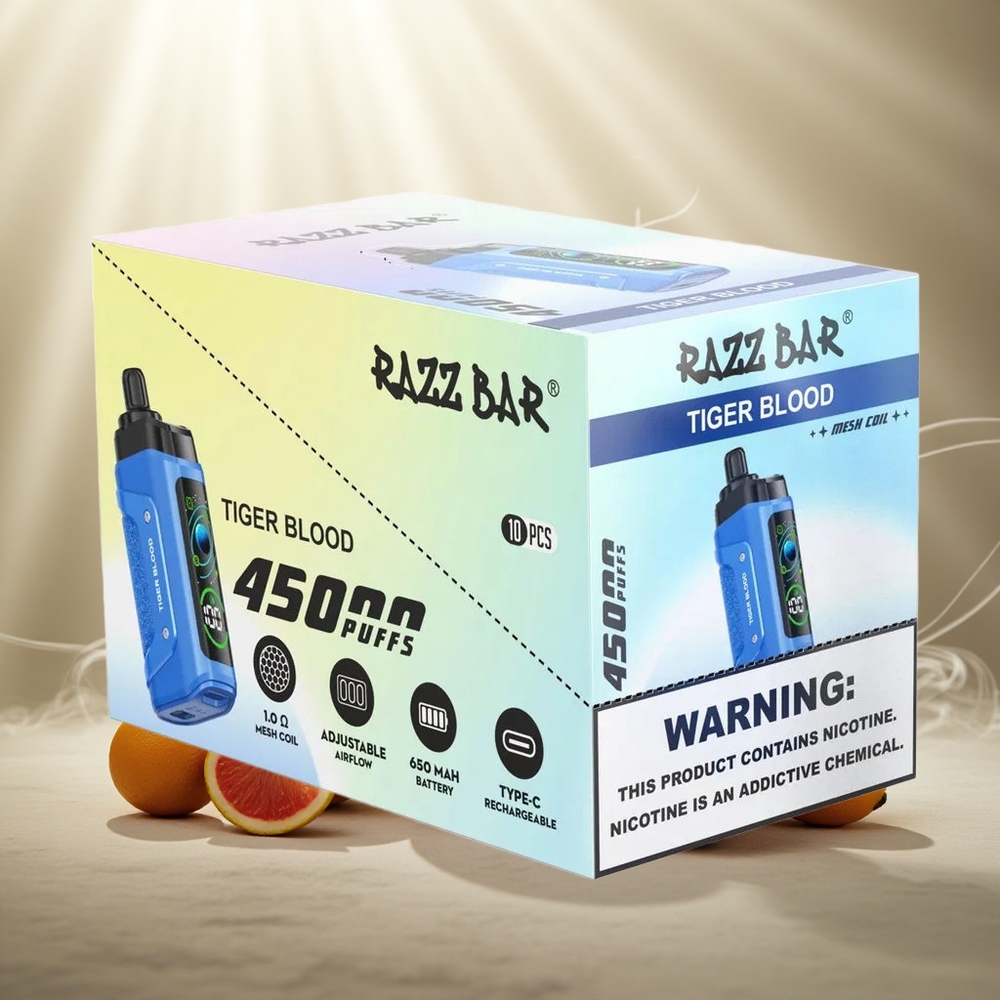 Razz Bar 45000 Puffs Wegwerp Vape Tijgerbloed met 1.0 Ohm Mesh Coil en 650 Mah Batterij