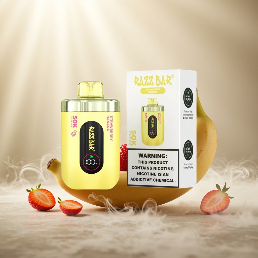 Razz Bar 50K Puffs Wegwerp Vape Aardbei Banaan Met 1.0 Ohm Mesh Coil En Type-C Oplaadbaar