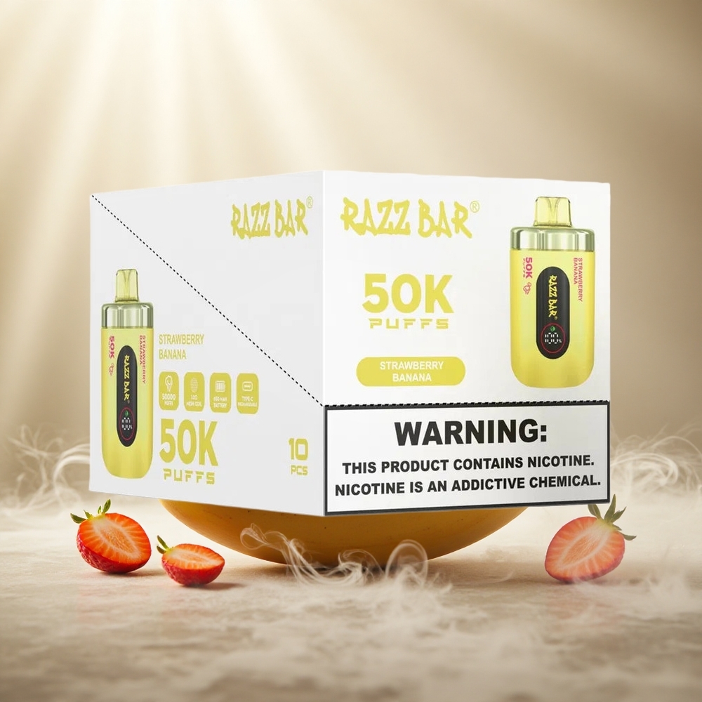 Razz Bar 50K Puffs Wegwerp Vape Aardbei Banaan Met 1.0 Ohm Mesh Coil En Type-C Oplaadbaar