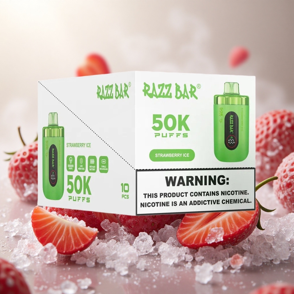 Razz Bar 50K Puffs Wegwerp Vape Aardbei IJs met Type-C Oplaadbaar & 650 Mah Batterij