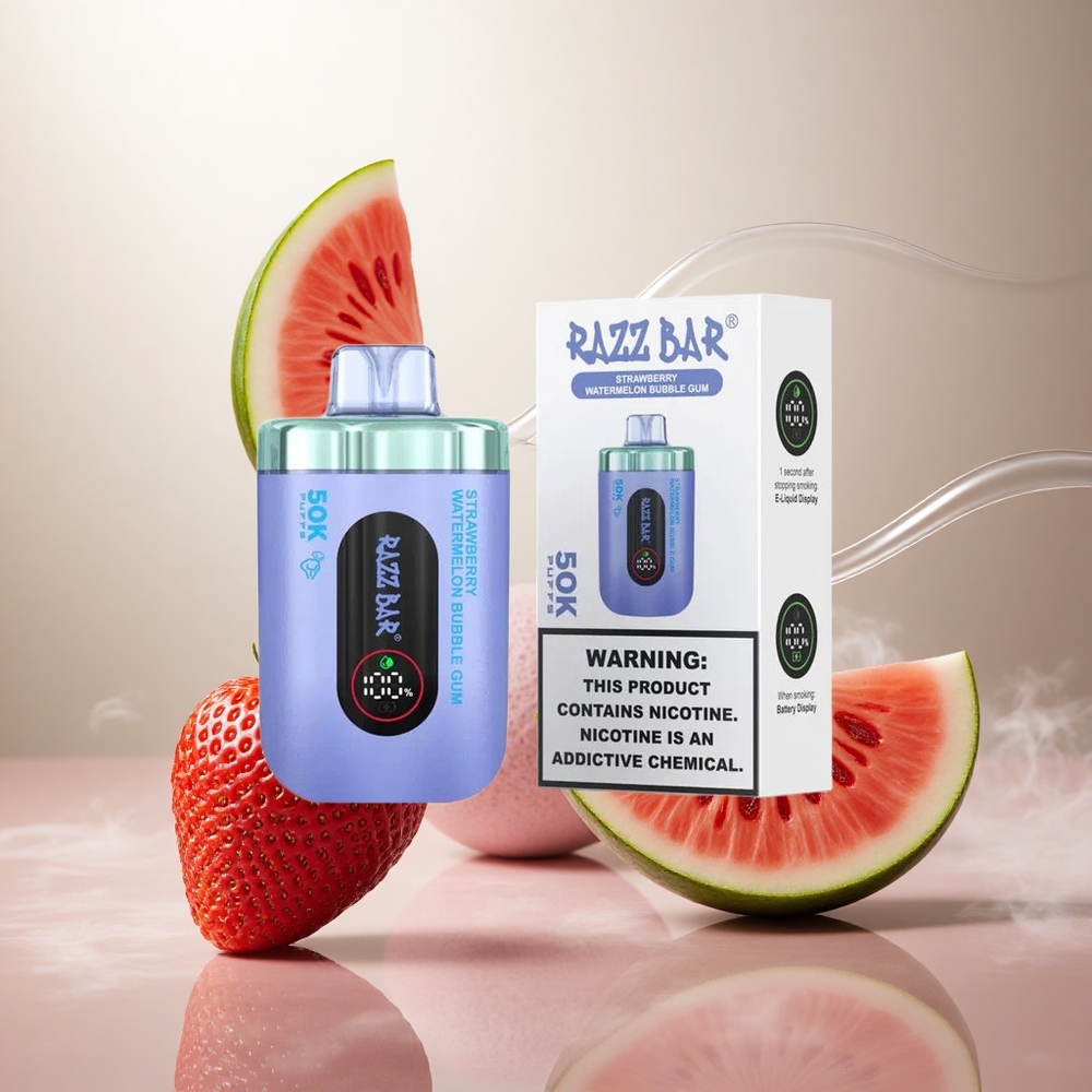 Razz Bar 50K Puffs Wegwerp Vape Aardbei Watermelon Bubble Gum Met 1.0 Ohm Mesh Coil & Type-C Oplaadbaar