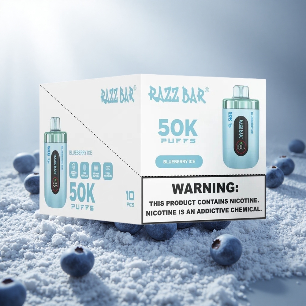 Razz Bar 50K Puffs Wegwerp Vape Blauwe Bes Ijs met Type-C Oplaadbaar & 2% Nicotine