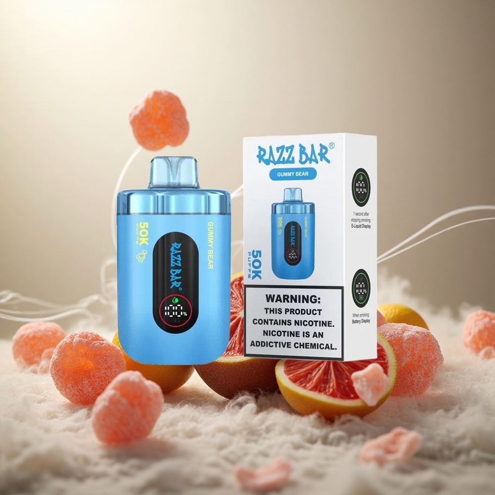 Razz Bar 50K Puffs Wegwerp Vape Gummy Bear Aardbei-Framboos met 50000 Puffs & 650 Mah Batterij