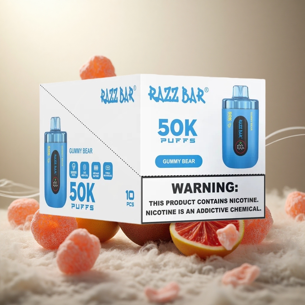 Razz Bar 50K Puffs Wegwerp Vape Gummy Bear Aardbei-Framboos met 50000 Puffs & 650 Mah Batterij