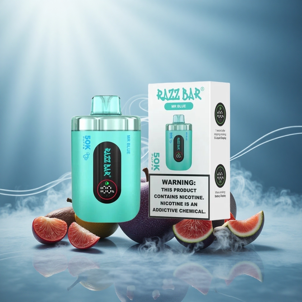 Razz Bar 50K Puffs Wegwerp Vape Mr Blauw met 1.0 Ohm Mesh Coil en 650 Mah Batterij