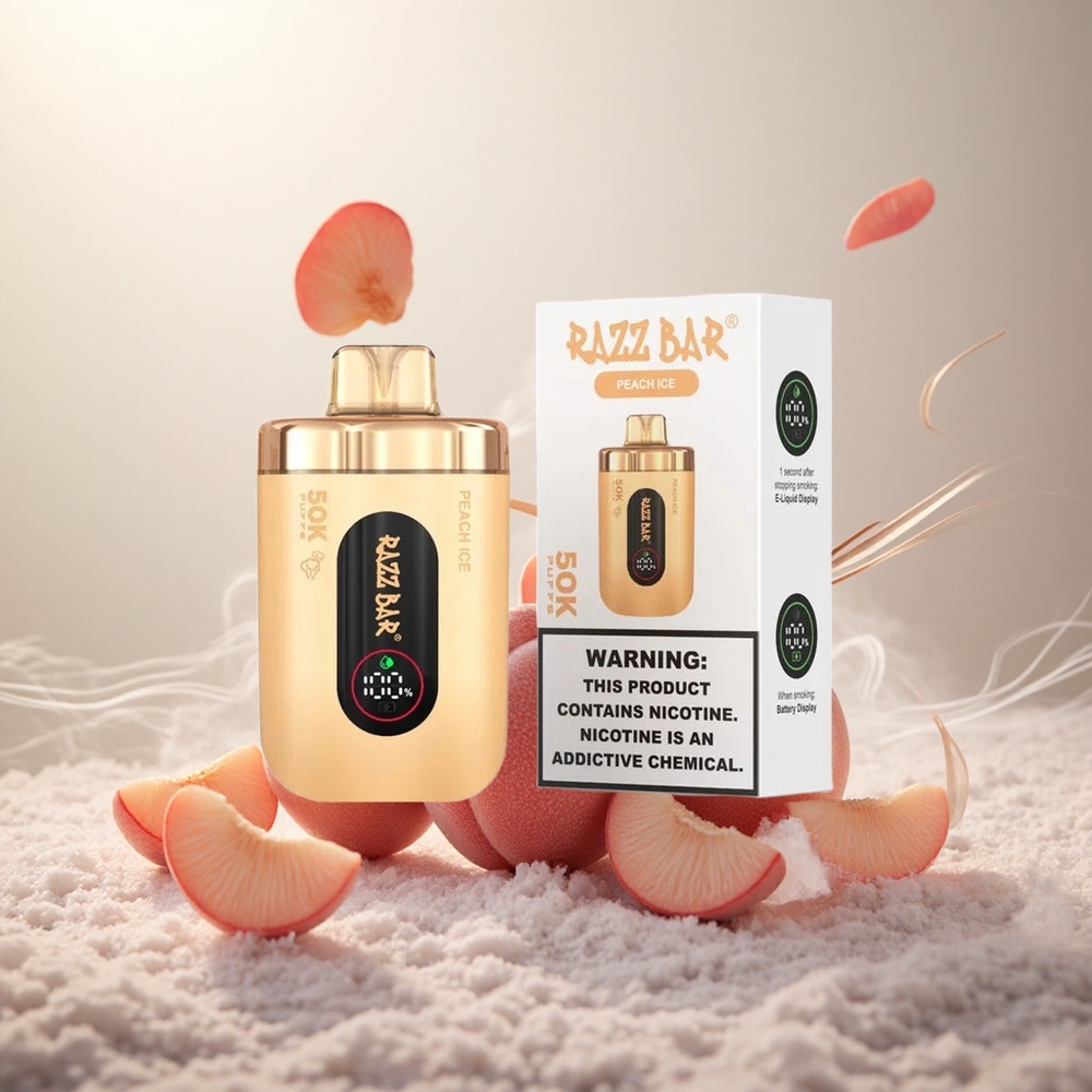 Razz Bar 50K Puffs Wegwerp Vape Perzik IJs Type-C Oplaadbaar 2% Nicotine 650 Mah Batterij
