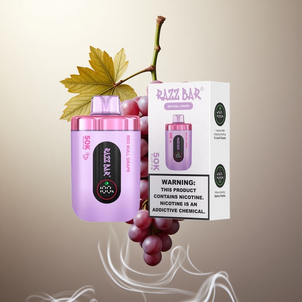 Razz Bar 50K Puffs Wegwerp Vape Rode Stier Druif & Framboos Met 50000 Puffs en Oplaadbaar Via Type-C