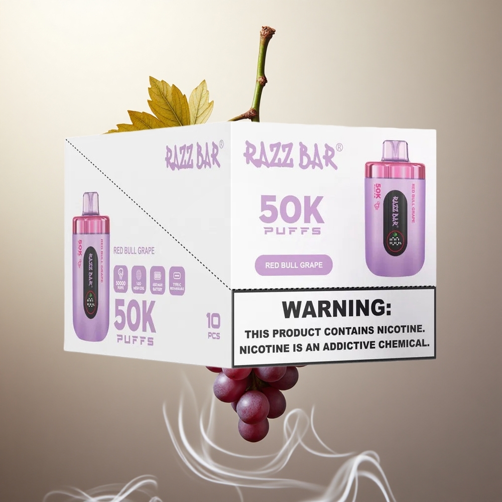 Razz Bar 50K Puffs Wegwerp Vape Rode Stier Druif & Framboos Met 50000 Puffs en Oplaadbaar Via Type-C