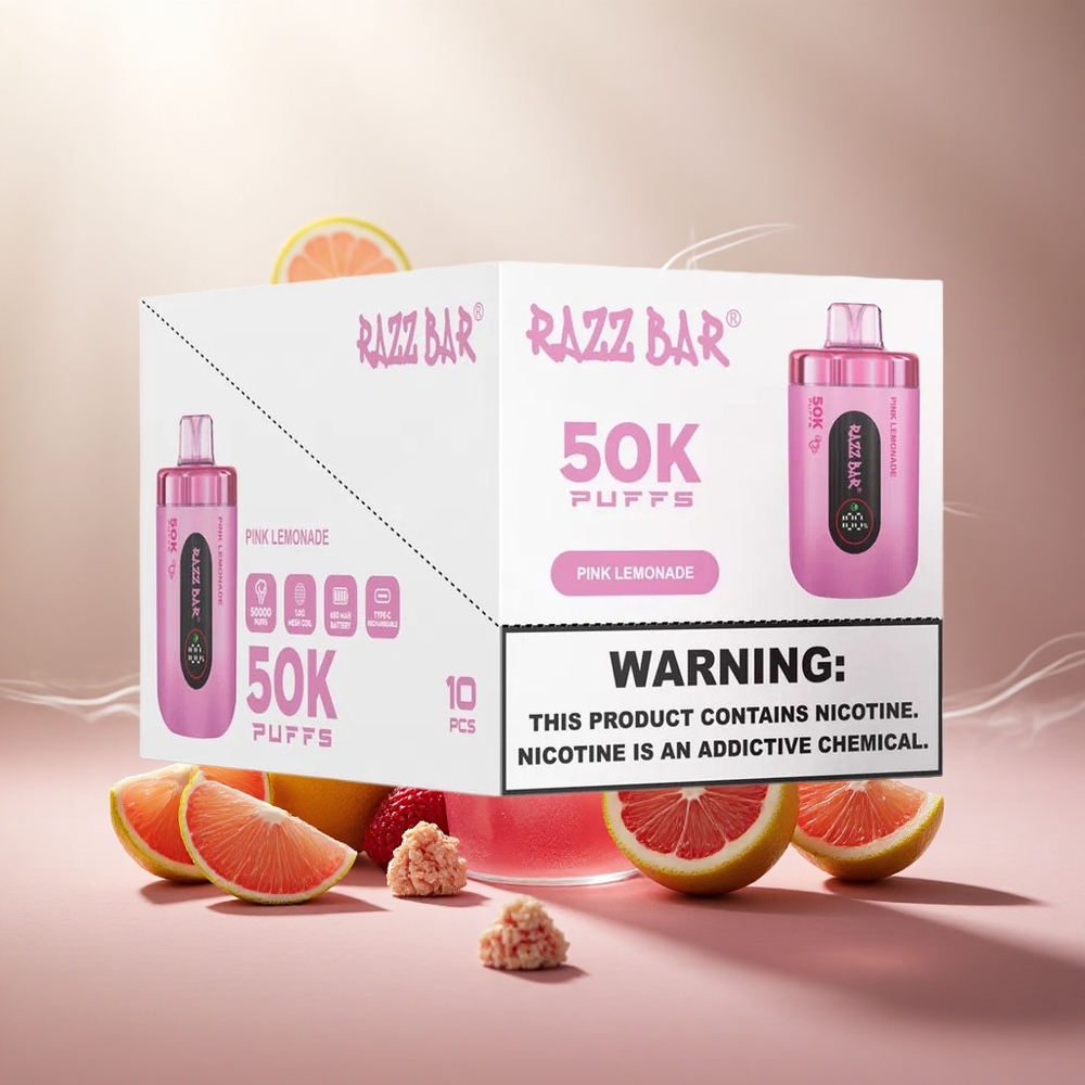 Razz Bar 50K Puffs Wegwerp Vape Roze Limonade Met 50000 Puffs En 2% Nicotine