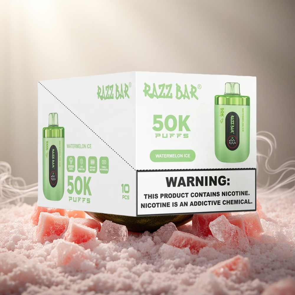 Razz Bar 50K Puffs Wegwerp Vape Watermeloen IJs Met 1.0 Ohm Mesh Coil & Type-C Oplaadbaar