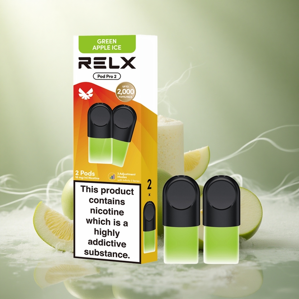 RELX Pod Pro 2 600 Puffs Groene Appel IJs Nicotinegehalte: 1,8% Vloeistofcapaciteit: 1,9ml