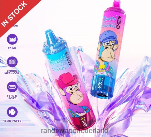 RandM Vape Amsterdam - Fumot RandM Tornado 15000 vape-apparaat met batterij en ejuice-display versie 1 V8J40819 zure appel
