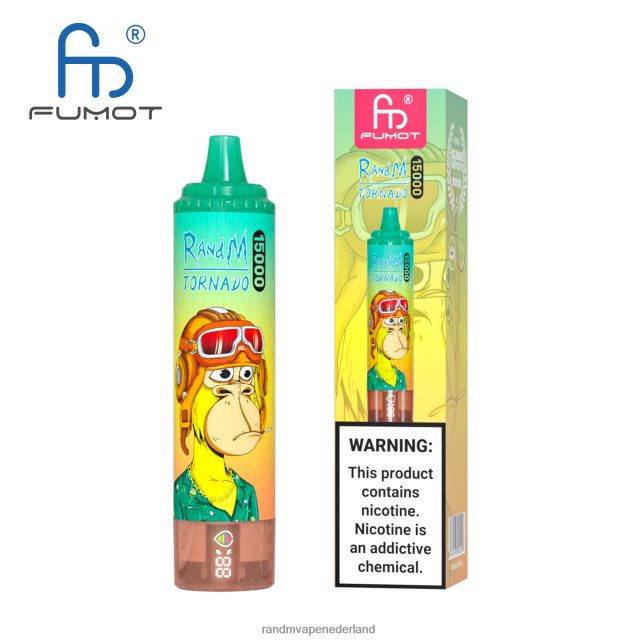 RandM Vape Netherlands - Fumot RandM Tornado 15000 vape-apparaat met batterij en ejuice-display versie 2 V8J40843 appel perzik peer