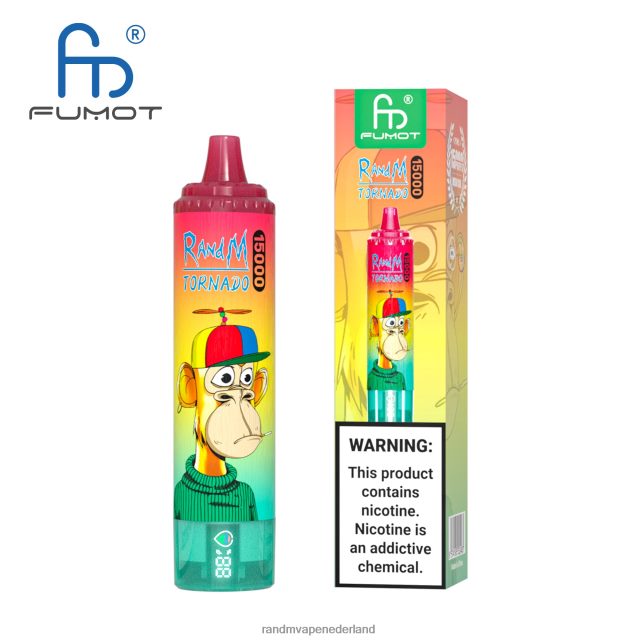 RandM Vape Netherlands - Fumot RandM Tornado 15000 vape-apparaat met batterij en ejuice-display versie 2 V8J40843 appel perzik peer