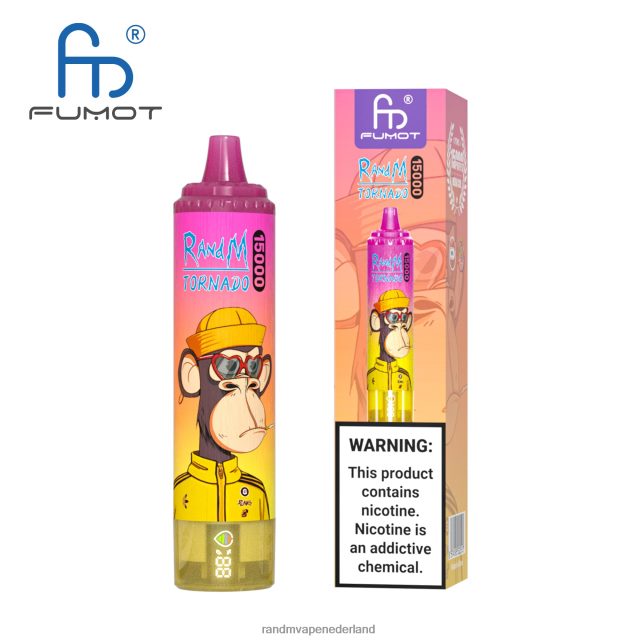 RandM Vapes Kopen - Fumot RandM Tornado 15000 vape-apparaat met batterij en ejuice-display versie 2 V8J40842 perzik bosbessen snoep