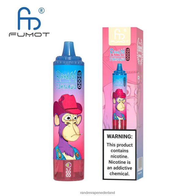 RandM Vapes Kopen - Fumot RandM Tornado 15000 vape-apparaat met batterij en ejuice-display versie 2 V8J40842 perzik bosbessen snoep