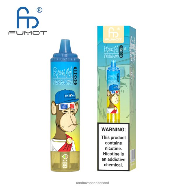 RandM Vapes Kopen - Fumot RandM Tornado 15000 vape-apparaat met batterij en ejuice-display versie 2 V8J40842 perzik bosbessen snoep