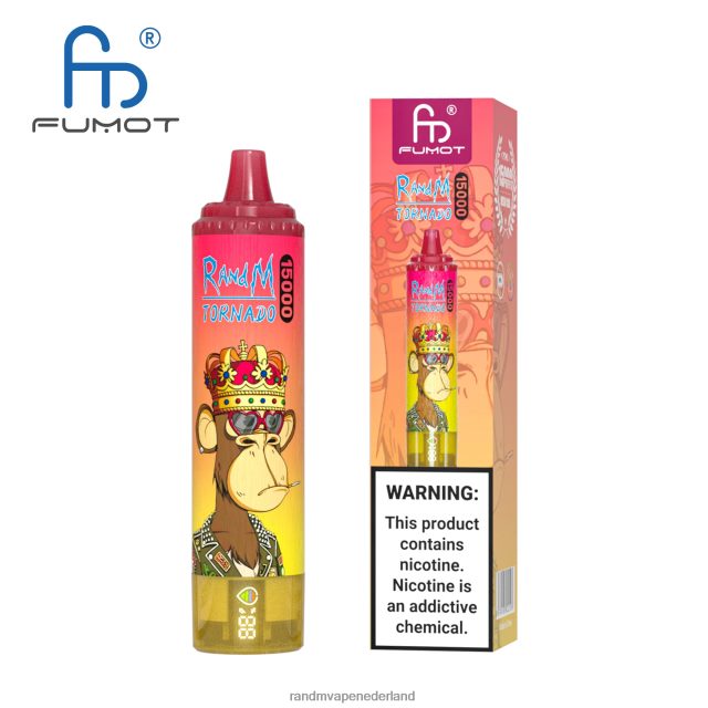 RandM Vapes Kopen - Fumot RandM Tornado 15000 vape-apparaat met batterij en ejuice-display versie 2 V8J40842 perzik bosbessen snoep