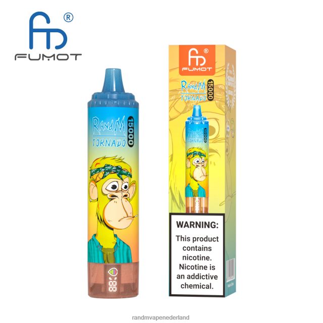 RandM Vapes Kopen - Fumot RandM Tornado 15000 vape-apparaat met batterij en ejuice-display versie 2 V8J40842 perzik bosbessen snoep
