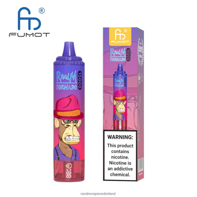 RandM Vapes Kopen - Fumot RandM Tornado 15000 vape-apparaat met batterij en ejuice-display versie 2 V8J40842 perzik bosbessen snoep