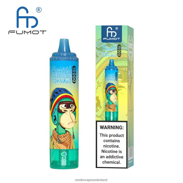 RandM Vapes Kopen - Fumot RandM Tornado 15000 vape-apparaat met batterij en ejuice-display versie 2 V8J40842 perzik bosbessen snoep