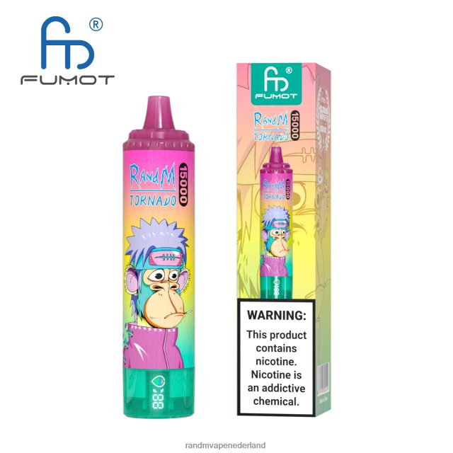 RandM Vapes Kopen - Fumot RandM Tornado 15000 vape-apparaat met batterij en ejuice-display versie 2 V8J40842 perzik bosbessen snoep