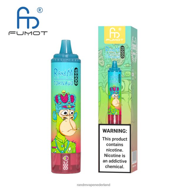RandM Vapes Kopen - Fumot RandM Tornado 15000 vape-apparaat met batterij en ejuice-display versie 2 V8J40842 perzik bosbessen snoep