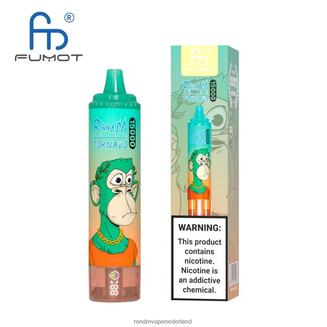 RandM Vapes Kopen - Fumot RandM Tornado 15000 vape-apparaat met batterij en ejuice-display versie 2 V8J40842 perzik bosbessen snoep