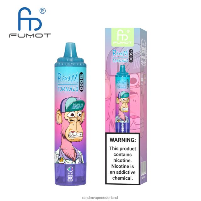 RandM Vapes Kopen - Fumot RandM Tornado 15000 vape-apparaat met batterij en ejuice-display versie 2 V8J40842 perzik bosbessen snoep